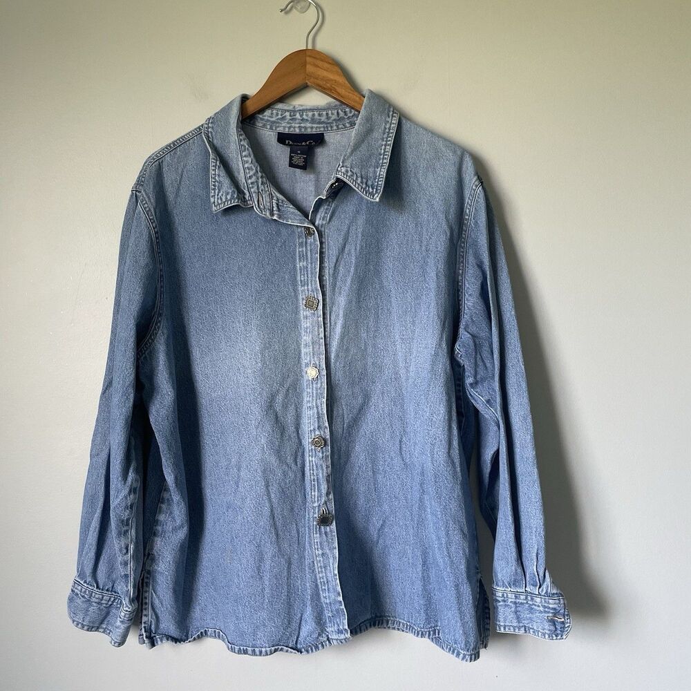 Vintage Denim & Co. Button Down Shirt Top 100% Cotton Blue Women's 20W